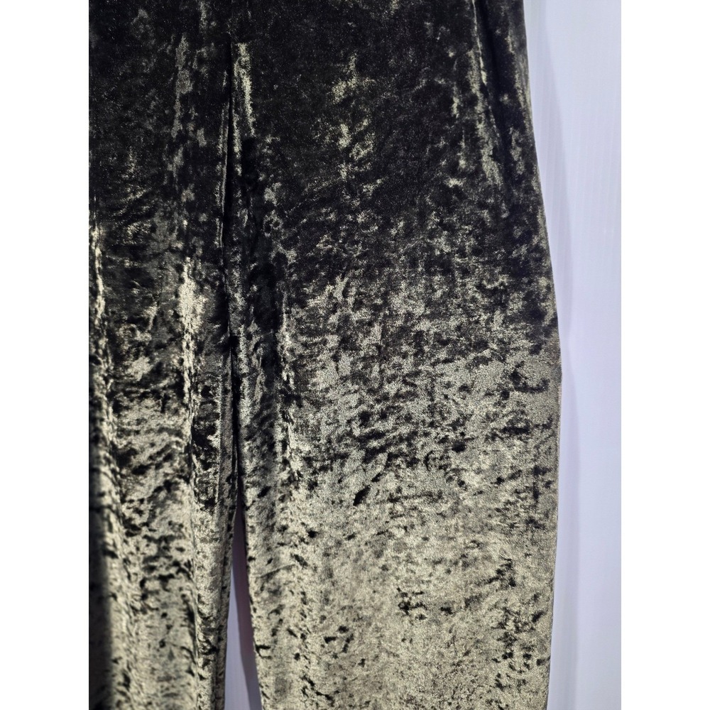 NEW C-Mode‎ Women Olive Green Crushed Velvet Wide Leg High Waist Retro Pants - Picture 5 of 8
